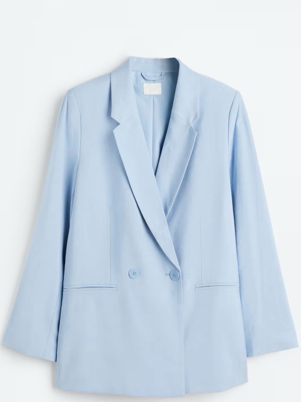 H&M Oversized Double Breasted Blazer Light Blue